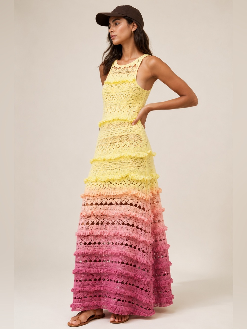 Ombre Crochet Maxi Dress in Yellow and Pink